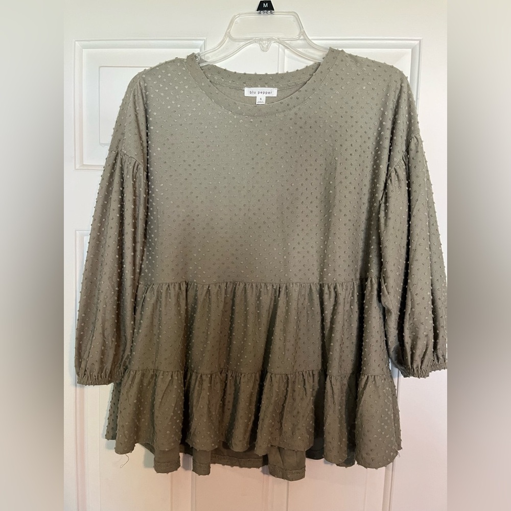 Blu Pepper Olive Green Textured Blouse